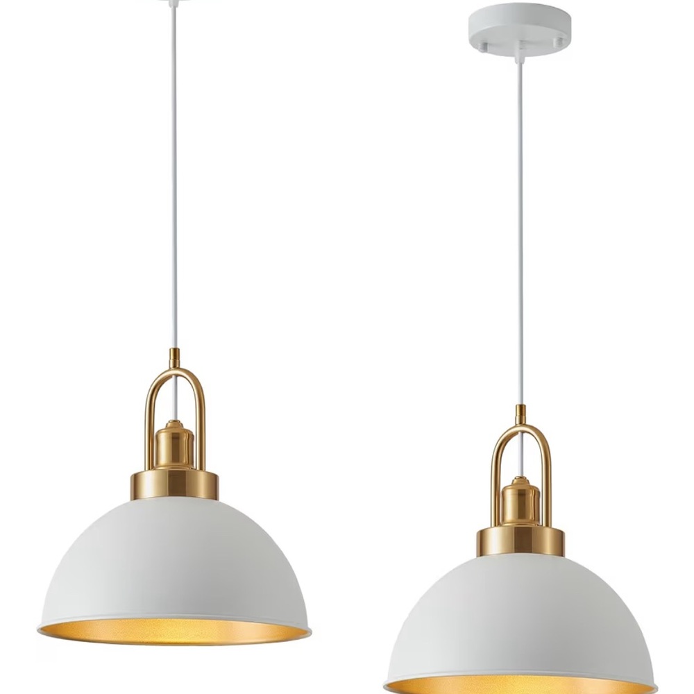 Modern White and Gold Pendant Light - Set of 2